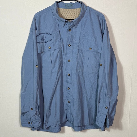 Orvis Mens Long Sleeve Button Down Fishing Shirt Size XXL Blue Mesh Vented Logo - Picture 1 of 9